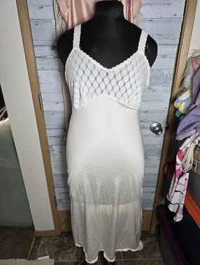 Vtg 70's Cream White Lace Bodice Slip Dress